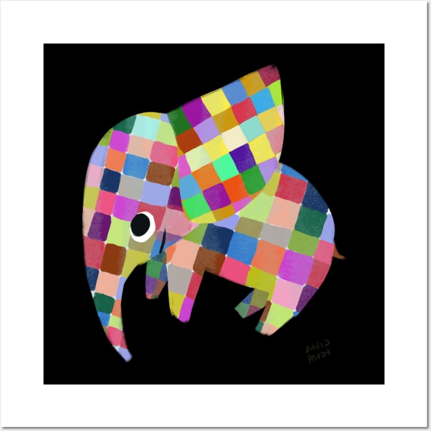 Elmer the Patchwork Elephant Wall Art by davidpavon